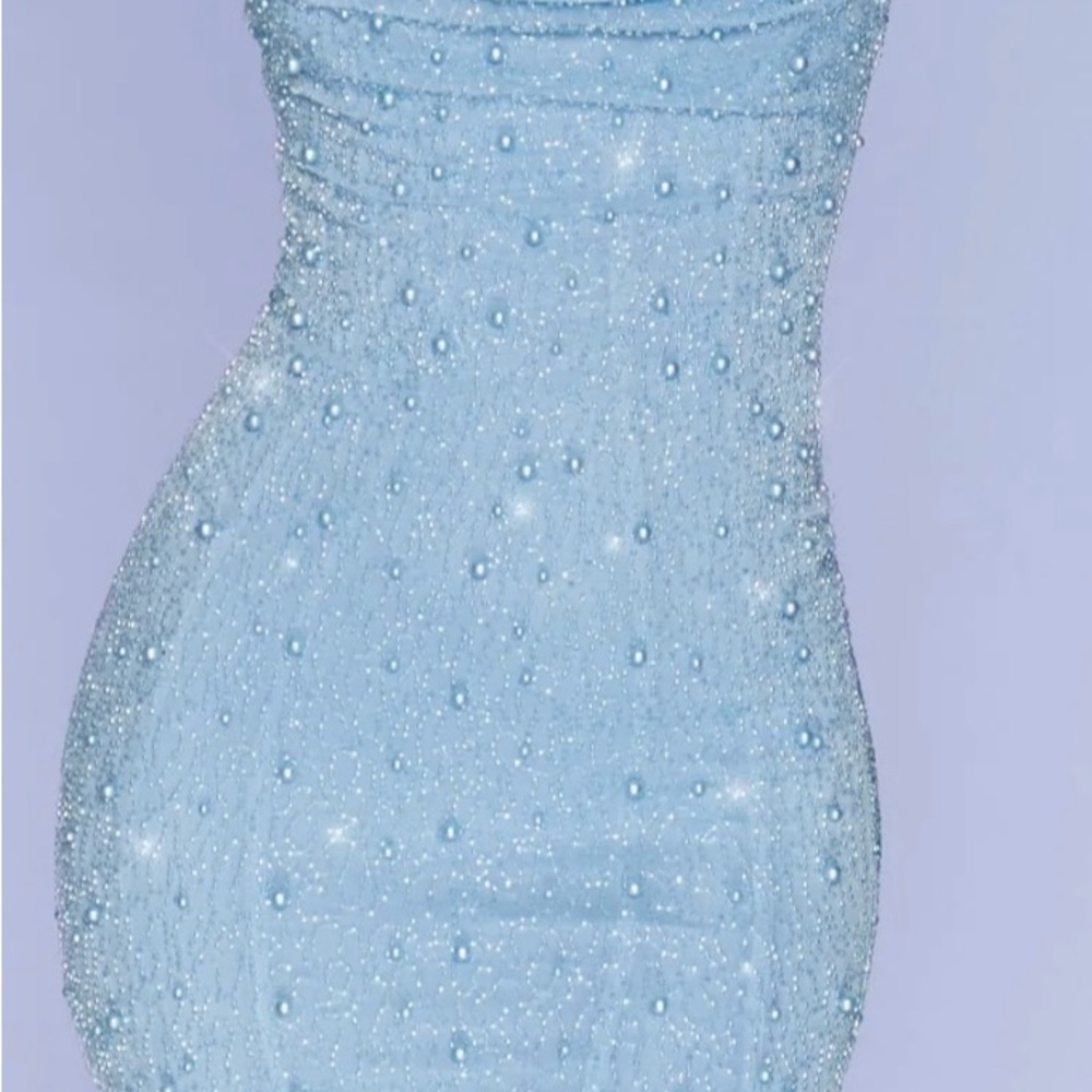 Oh Polly Seychelles Embellished Cowl Neck Mini Dress in Blue - Picture 3 of 10